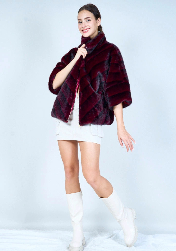 YV0500 Luxurious Striped Eco Fur Coat